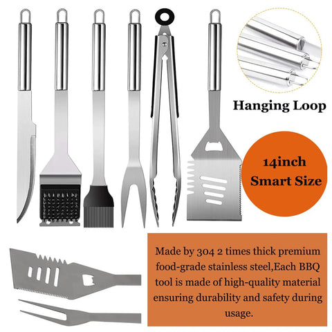 20 Piece Grilling Accessories Set For Outdoor Barbecue With Apron And Carry Bag Includes Long Spatula Tongs Fork Basting Brush