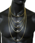 Mannequin displaying multiple gold chains in lengths 20, 24, 27, 30, and 36 inches, ideal for Iced Out Sailing Yacht Pendant Necklace.