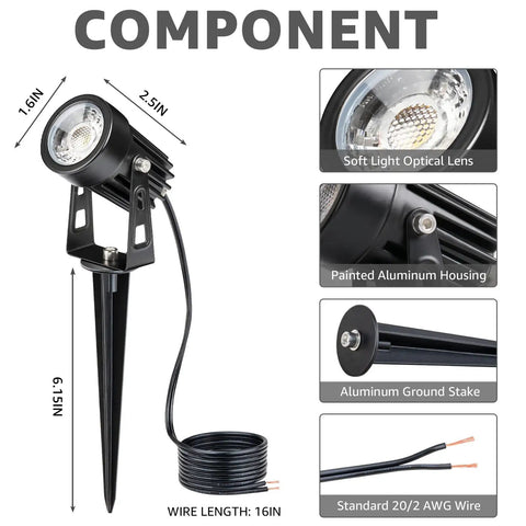 Low Voltage Landscape Lighting Kit With Transformer And 65 Ft Wire, close-up of aluminum spotlight components