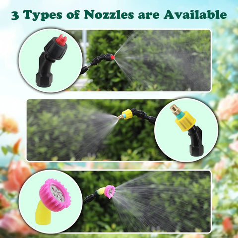Three mist nozzles for the Battery Powered Garden Sprayer 2 Gallon With USB Rechargeable Handle fine to coarse coverage