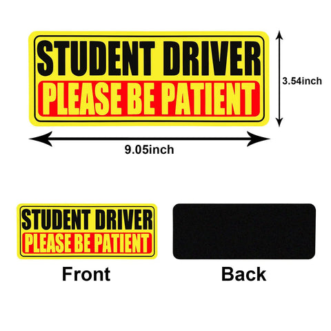 Three Pack Student Driver Magnet For Cars Please Be Patient Reflective Safety Signs large view front and back design