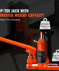 Heavy Duty 10 Ton Hydraulic Toe Jack For Pickup Trucks And Vans With Seamless Steel Frame Built Different And Hella Stable For Gritty Garage Sessions All Day - orange top/toe jack with weight capacity labels.