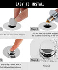 Installation steps for Stainless Steel Bathroom Sink Stopper With Hair Catcher And Drain Strainer For Bathtub And Sink Pop Up Drain Stopper Anti Clog Filter Keeps Hair Out And Drains Free Fits Most Standard Drains For No Fuss Installation