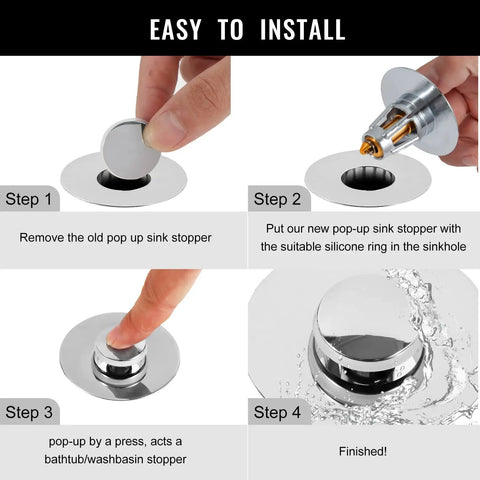 Installation steps for Stainless Steel Bathroom Sink Stopper With Hair Catcher And Drain Strainer For Bathtub And Sink Pop Up Drain Stopper Anti Clog Filter Keeps Hair Out And Drains Free Fits Most Standard Drains For No Fuss Installation