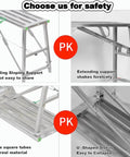Heavy Duty Foldable Scaffold Ladder With Sure Footing Steps Adjustable Height Work Platform Tower Stool Built Like A Tank For Welding And Crew Jobs Rated Eight Eighty Pounds detailed view of sturdy folding design and sloping support features.