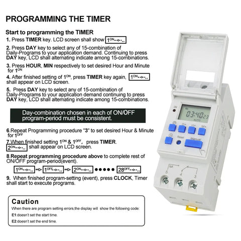 Digital Programmable Timer Switch 110V AC 16A SPDT Relay Weekly Scheduling Timer For Home And Light Industrial Use Auto On Off Easy Install Durable Relay Module For Lights Fans Pumps And Appliances, programming guide view