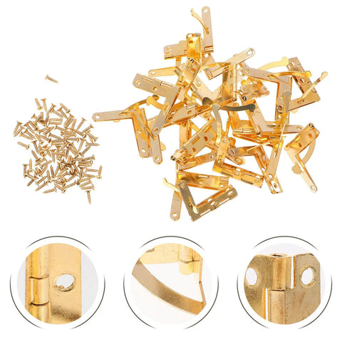 Golden Iron Decorative Hinges For Jewelry Boxes And Chests Rust Resistant DIY Friendly Easy Install Hinge Set With Screws