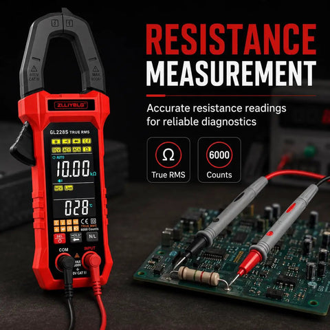 Pro Grade True RMS Clamp Meter For DIY And Pros 6000 Counts Multimeter Measures AC DC Voltage And 600A Current NCV Live Wire Detector Auto Range Overload Protection Capacitance Resistance Diode Test Handy For Home And Industrial Repairs, red