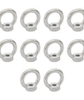 10 Pack Badass M6 Stainless Steel Lifting Eye Nuts, Marine Grade Heavy Duty Fasteners arranged in two rows.