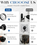 Comparison chart highlighting advantages of Total Game Changer For Your Washroom Matte Black 6 Pack Suction Hooks.