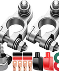 Knockout Battery Terminal Connector Kit With 2 Gauge Copper Lugs And Heat Shrink Sleeves Plus Anti Corrosion Washers For Cars Boats And Trucks Built Rugged For Straight Swap Guaranteed Juice, including copper lugs and connectors.