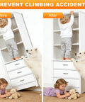 Before and after image showing Heavy Duty Furniture Anchors For Baby Proofing 12 Pack White Anti Tip Wall Mount Kit securing a dresser.