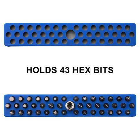 Blue Magnetic Hex Bit Holder Rack Organizer With Magnet Base Pro Grade Four Racks 172 Hole Drill Bit Holder for 1/4 Inch Bits