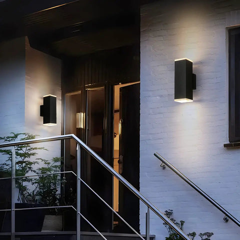 Black LED Modern Square Aluminum Outdoor Wall Light Fixture With Up Down Lighting 12W 3000K Warm White 1000 Lumens Weatherproof IP64 Rust Resistant No Bulbs To Change Ultra Sleek Exterior Wall Mount