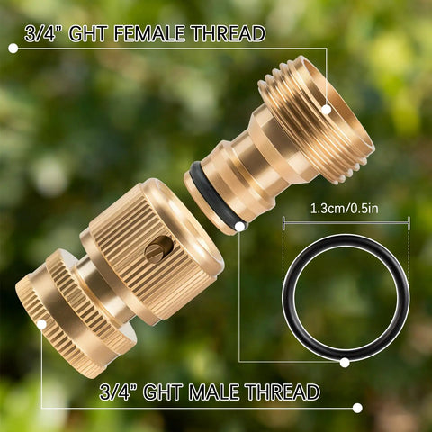 Two Sets Brass Garden Hose Quick Connect Fittings Three Quarter Inch GHT Male And Female No Leak Connectors