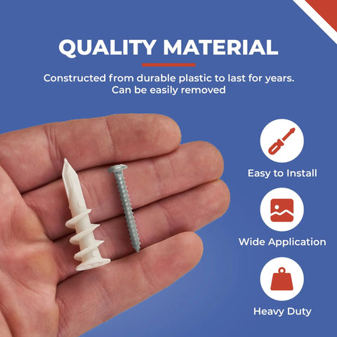 Premium Quality Self Drilling Drywall Anchor Kit With Screws, No Sweat Install For Hollow Walls, Bulletproof Grip Plastic Fasteners, 100 Piece Set For Weekend Builds