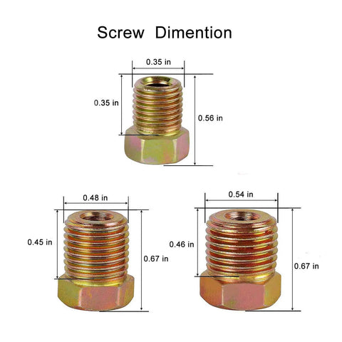 Screw dimensions in Quarter Inch Brake Line Kit 25 Ft Upgraded Copper Coated Flexible Brake Line Tube Roll With 16 Inverted Flare Fittings