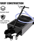 Low Profile 25 Gallon Oil Drain Pan With 110V High Flow Electric Pump featuring thickened steel, powder-coated, rustproof design.