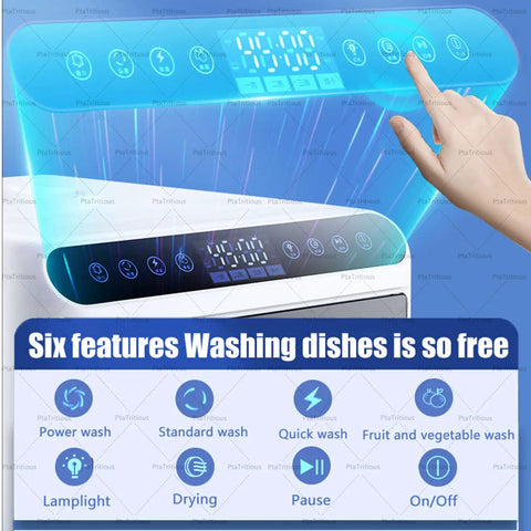 Compact Countertop Dishwasher Handles The Heavy Lifting With Automatic 1000 Watt Cleansing Cycles showing six feature control panel.