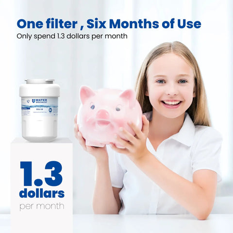 Replacement Refrigerator Water Filter For GE MWF SmartWater MWFP MWFA GWF HDX FMG1 WFC1201 with girl holding piggy bank