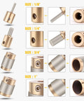 Ecarke diamond grinder bits for stained glass; four brass-core heads in sizes 1/8", 1/4", 3/4", 1" (front and close-up views).