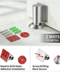 Magnetic Door Stopper With Double Magnets, Stainless Steel Door Catch, No Drill Installation With 3M Adhesive Or Screws, Silver