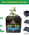 Diagram of Two Pack Raised Garden Bed With Tomato Cages And Trellis, 57 Inch Self Watering Planter Box showing self-watering system