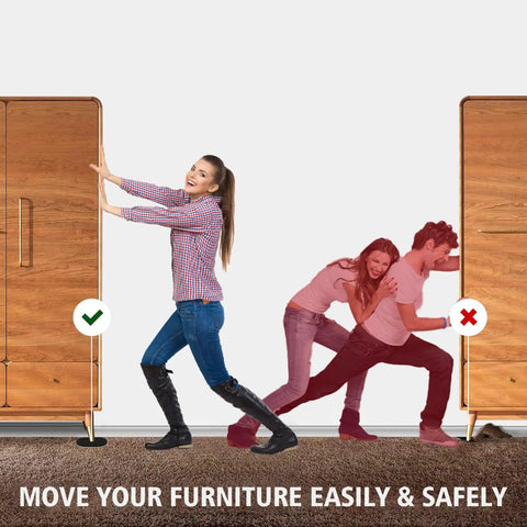 Person using Heavy Duty Oval Furniture Sliders Three And A Half Inch By Six Inch Reusable Carpet Movers under cabinet.