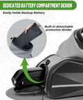 Close-up of 40L Hard Shell Ebike Battery Bag For Rear Rack showing independent compartment and detachable divider in black.