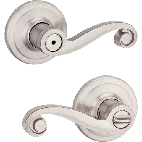 Lido Interior Privacy Door Lever With Lock for Bathroom and Bedroom, Satin Nickel Finish, Reversible Design, Keyless Turn Lock