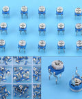 150 Piece Resistor And Trimmer Potentiometer Assortment Kit Blue And White Vertical PCB Mount Three Terminal Preset Adjustable Resistors