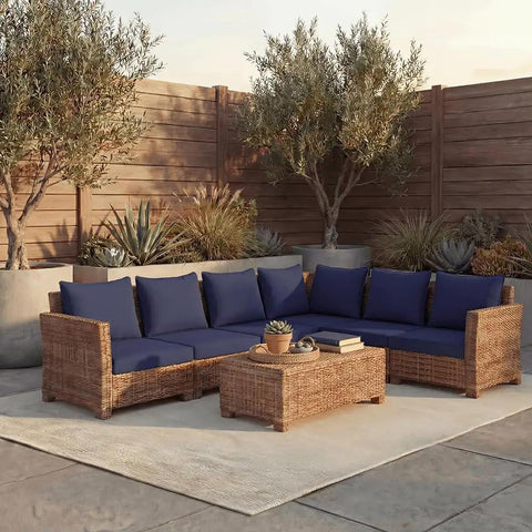 Outdoor Cushion Set For Deep Seating 24 By 24 By 3.5 Inches Lounge Ready Water Resistant And Fade Resistant With Removable Covers And Ties Includes Two Seat Cushions And Two Back Cushions Blue on patio furniture