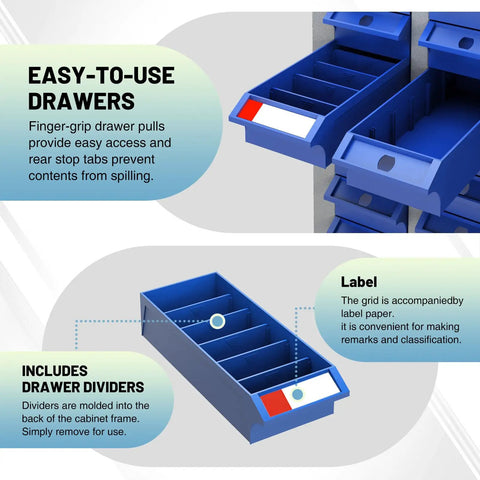 60 Drawer Tool Storage Cabinet With ABS Drawers Bolt Nut Organizer featuring dividers and easy-to-use blue drawers