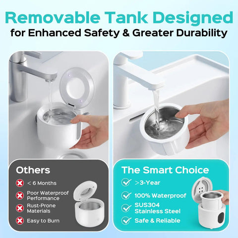 Removable tank of 45kHz Ultrasonic Retainer Cleaner Machine For Dentures, Mouth Guards, Aligners And Braces being filled with water