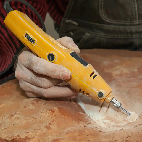 Heavy Duty Wool Felt Polishing Buffing Wheel Kit With Mandrel For Drill And Rotary Tool in use on a wooden surface.