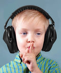 Child wearing Black 3 Pack Kids Noise Reduction Headphones For Ear Protection Earmuffs 27dB Foldable Lightweight Comfort Fit