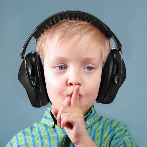 Child wearing Black 3 Pack Kids Noise Reduction Headphones For Ear Protection Earmuffs 27dB Foldable Lightweight Comfort Fit