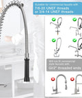 Heavy Duty 44 Inch Pre Rinse Hose With Grip Handle and Spring for Commercial Sinks, stainless steel in kitchen setting