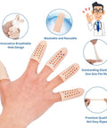 Hand wearing Gel Finger Cots Sixteen Piece Set Silicone Finger Protectors, showcasing breathable design and elasticity.