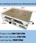 Aluminum 2 Axis Moving Work Table For Laser Marking And Engraving Machines Adjustable XY Axis Portable with specifications shown