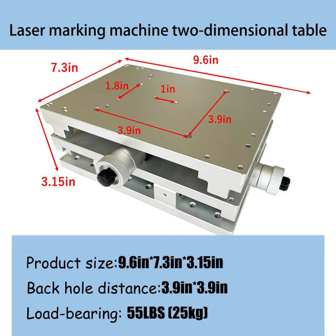 Aluminum 2 Axis Moving Work Table For Laser Marking And Engraving Machines Adjustable XY Axis Portable with specifications shown