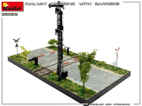 1 35 Scale Railroad Crossing Diorama Plastic Model Kit in Grey Highly Detailed Builder Friendly Build Set top view
