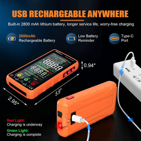 USB charging of Handy Digital Multimeter With Auto Ranging And Smart Mode 6000 Count TRMS Rechargeable Voltmeter 5 Inch Color LCD