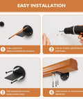 Installation guide showing steps for Rock Solid 2 Ft Premium Wood Stair Handrail For Indoor Outdoor Walls with mounting details.