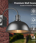 Two Pack Outdoor Wall Sconces Gooseneck Barn Light Style Vintage Matte Black Exterior Lighting Fixture With Built In UL Outlet Waterproof