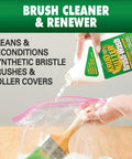 Pouring brush wash cleaner and restorer for latex and oil based paint 32 oz liquid into a bag with paint brush