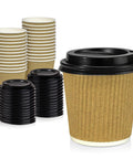 Premium 4 Oz Insulated Triple Wall Ripple Paper Coffee Cups With Black Lids 50 Pack To Go Disposable Hot Beverage Cups