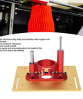 Router Lift System Kit With Bulletproof Base Plate Insert For Woodshop Tables Precise Bit Adjustment No Sweat Operation with red crank handle.