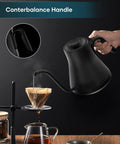Gooseneck Electric Kettle With Precise Temperature Control Within One Degree Fahrenheit, 1500W Fast Heat, 0.9L BPA Free stainless steel in use.