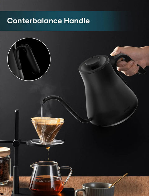 Gooseneck Electric Kettle With Precise Temperature Control Within One Degree Fahrenheit, 1500W Fast Heat, 0.9L BPA Free stainless steel in use.